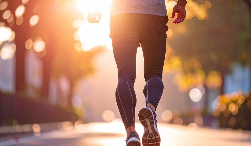 朝日に向い走り出すランナー